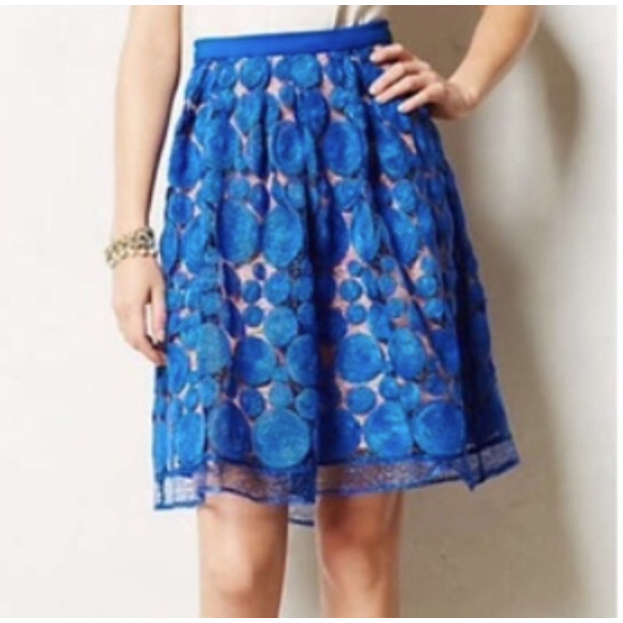 Eva Franco Royal Blue Circle Lace Skirt Size 4 - Anthropologie